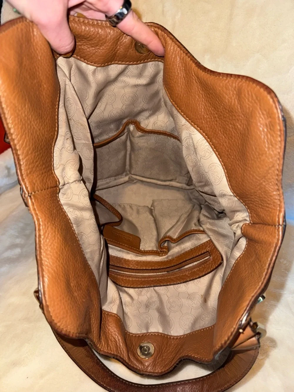 Michael Kors Brown Pebbled Leather Shoulder Bag Large Tote Purse MK - Picture 6 of 7